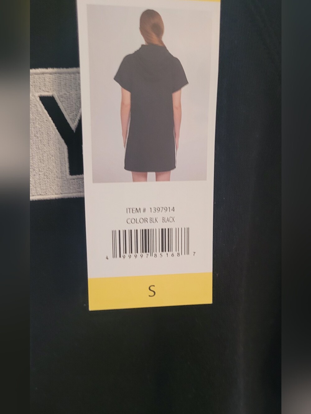 DKNY Sport Hoodie Dress Black Logo Short Sleeve Knit Athleisure Size Small NWT - Picture 10 of 10